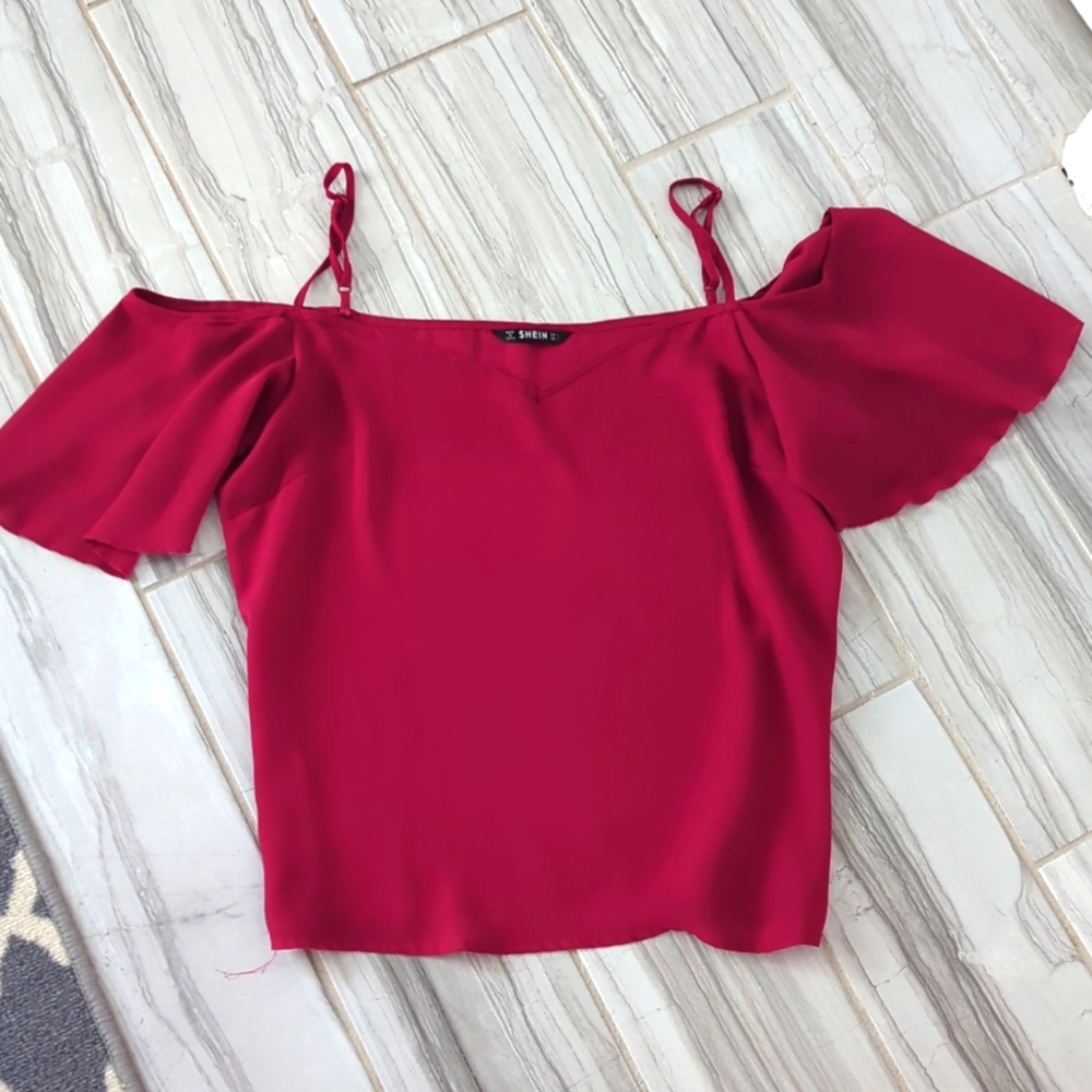 Cold shoulder sexy flutter sleeve sheer v neck blouse top